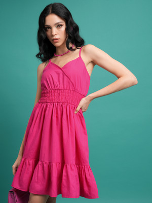Tokyo Talkies Women Asymmetric Pink Above Knee/Mid Thigh Length Dress