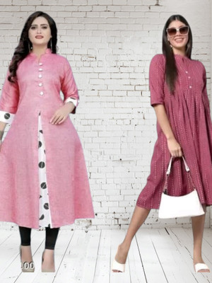 Houseofcommonk Women Printed Anarkali Kurta(Pink, Maroon)