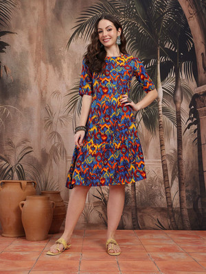 Sangria Women Drop Waist Multicolor Knee Length Dress