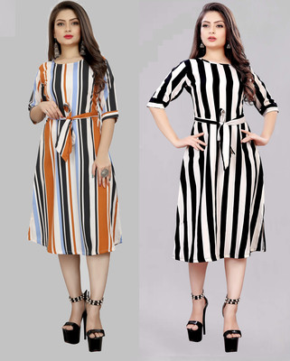 Hiral Creation Women Skater Multicolor Below Knee Dress
