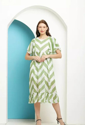 Fashion2wear Women A-line Light Green Midi/Calf Length Dress