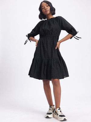 Dressberry Women A-line Black Midi/Calf Length Dress