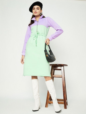 BRINNS Women Tiered Light Green Below Knee Dress