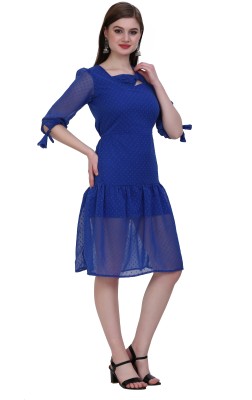 USHOSHI FASHION Women Fit and Flare Blue Dress