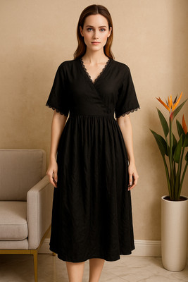 fashionstreet Women Gown Black Knee Length Dress