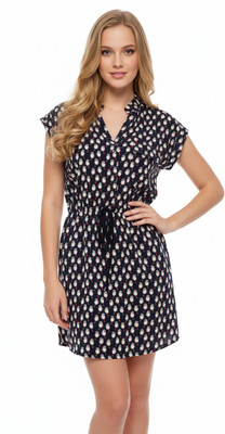 Poshery Reworked Women A-line Dark Blue Above Knee/Mid Thigh Length Dress