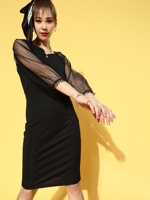 Moda Rapido Women A-line Black Above Knee/Mid Thigh Length Dress