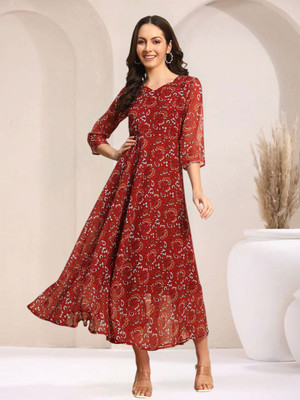 HouseOfCommon Women Maxi Brown Full Length Dress