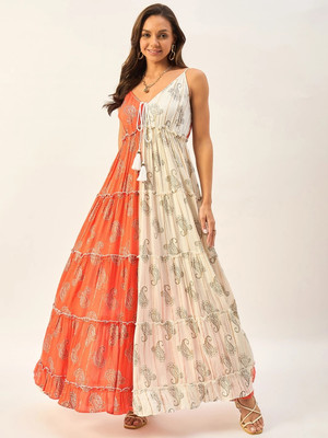 METRONAUT Women Fit and Flare Orange Maxi/Full Length Dress