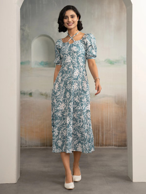 AASK Women Tiered Multicolor Midi/Calf Length Dress