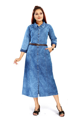 Aprika Women A-line Light Blue Midi/Calf Length Dress
