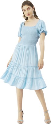 moomaya Women A-line Light Blue Dress