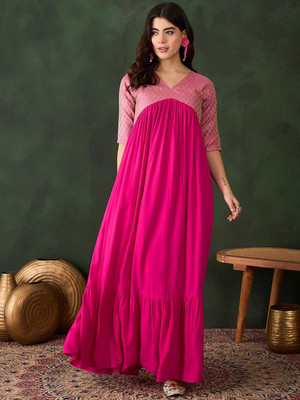Sangria Women Fit and Flare Pink Midi/Calf Length Dress