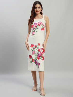 Attire Empire Women Bodycon White Midi/Calf Length Dress