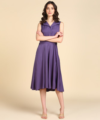 Rudraaksha Women A-line Purple Midi/Calf Length Dress
