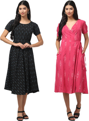 Abravi by Samreen Sartaj Women A-line Black, Pink Midi/Calf Length Dress