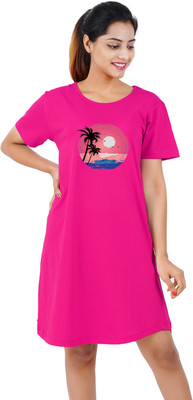 BEFLI Women T Shirt Pink Knee Length Dress