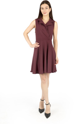 Fuegobella Women Fit and Flare Maroon Above Knee/Mid Thigh Length Dress