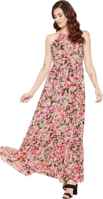 HouseOfCommon Women Fit and Flare Brown Maxi/Full Length Dress