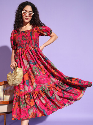 amar fashion Women Fit and Flare Pink Maxi/Full Length Dress