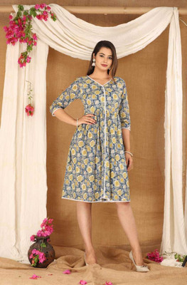 Rajsang Women A-line Multicolor Midi/Calf Length Dress