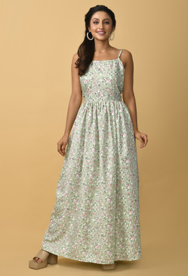 KAARIGARI Women Fit and Flare Multicolor Maxi/Full Length Dress