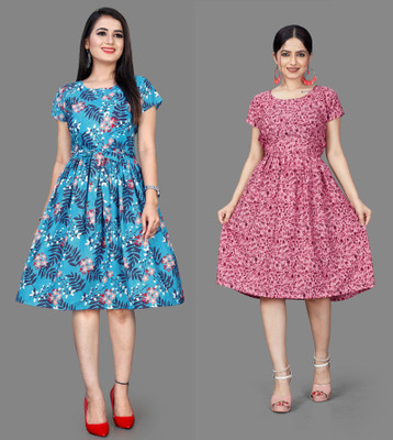 Madhave Women A-line Blue Knee Length Dress