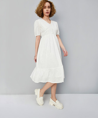 MAX Women A-line Beige Below Knee Dress