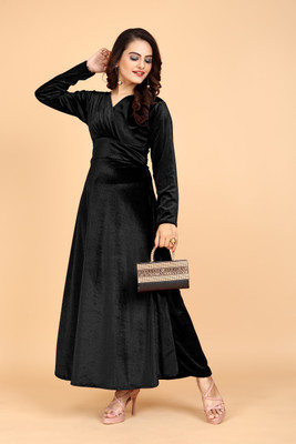 AGOF Women Fit and Flare Black Maxi/Full Length Dress