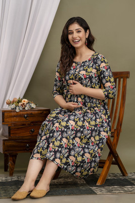 Akshara Fashion Women Fit and Flare Multicolor Midi/Calf Length Dress
