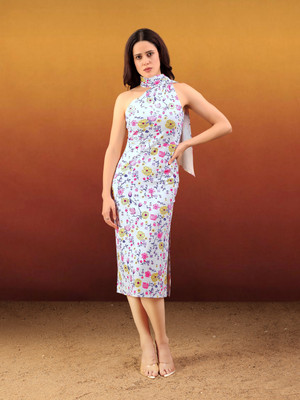 MILOST Women Bodycon White Midi/Calf Length Dress