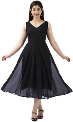 Kicha Women A-line Black Midi/Calf Length Dress