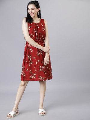 Tokyo Talkies Women Fit and Flare Brown, Beige Above Knee/Mid Thigh Length Dress