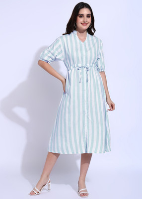 FashFun Women Fit and Flare Green Midi/Calf Length Dress