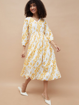 Colour Me by Melange Women Fit and Flare Yellow Midi/Calf Length Dress