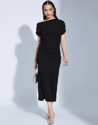 Selvia Women Bodycon Black Midi/Calf Length Dress