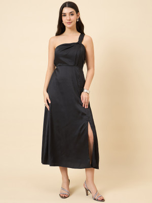 AAYU Women A-line Black Midi/Calf Length Dress