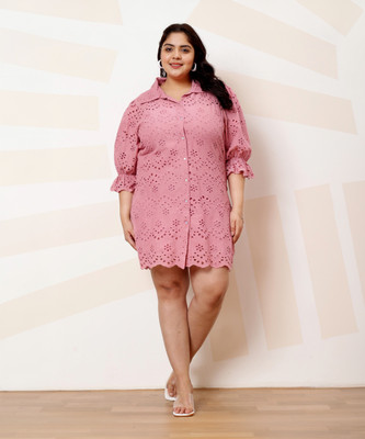 Athena Ample Women Shirt Pink Above Knee/Mid Thigh Length Dress