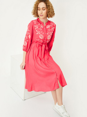 MAX Women A-line Pink Below Knee Dress