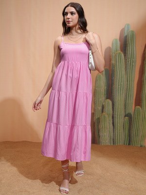 Tokyo Talkies Women Fit and Flare Pink Below Knee Dress