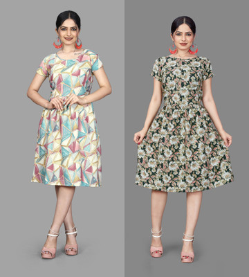 HOUSE OFF COMMON Women A-line Multicolor Below Knee Dress