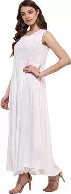 Biubaa Women A-line White Maxi/Full Length Dress