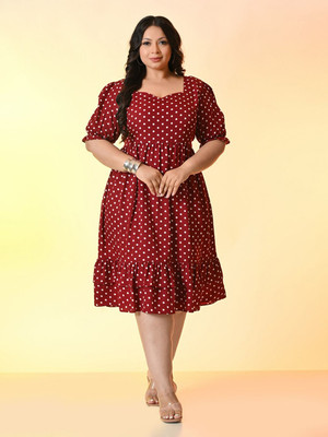 PrettyPlus by Desinoor.com Women Fit and Flare Maroon Midi/Calf Length Dress