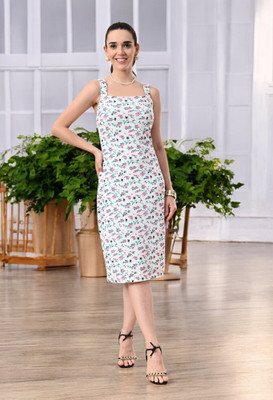METRONAUT Women Bodycon White Knee Length Dress