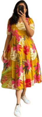 THE LADIES FASHION Women Maxi Yellow Midi/Calf Length Dress