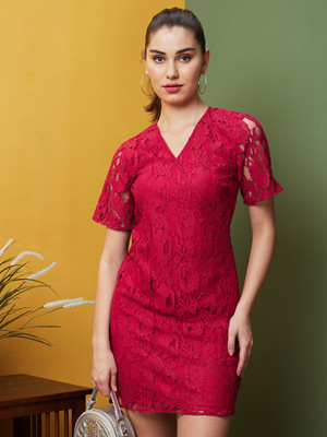 Globus Women Bodycon Maroon Above Knee/Mid Thigh Length Dress