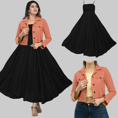BuyUniqueFashion Women Fit and Flare Black Midi/Calf Length Dress