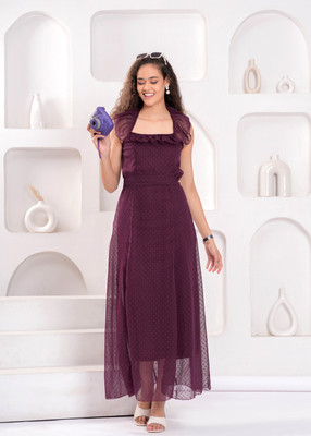 Jyoti Women Fit and Flare Maroon Maxi/Full Length Dress