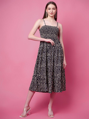 Azzurra Women Fit and Flare Black Knee Length Dress