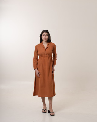 MALVERRA BY HOUSE OF MALKAA Women Fit and Flare Brown Midi/Calf Length Dress